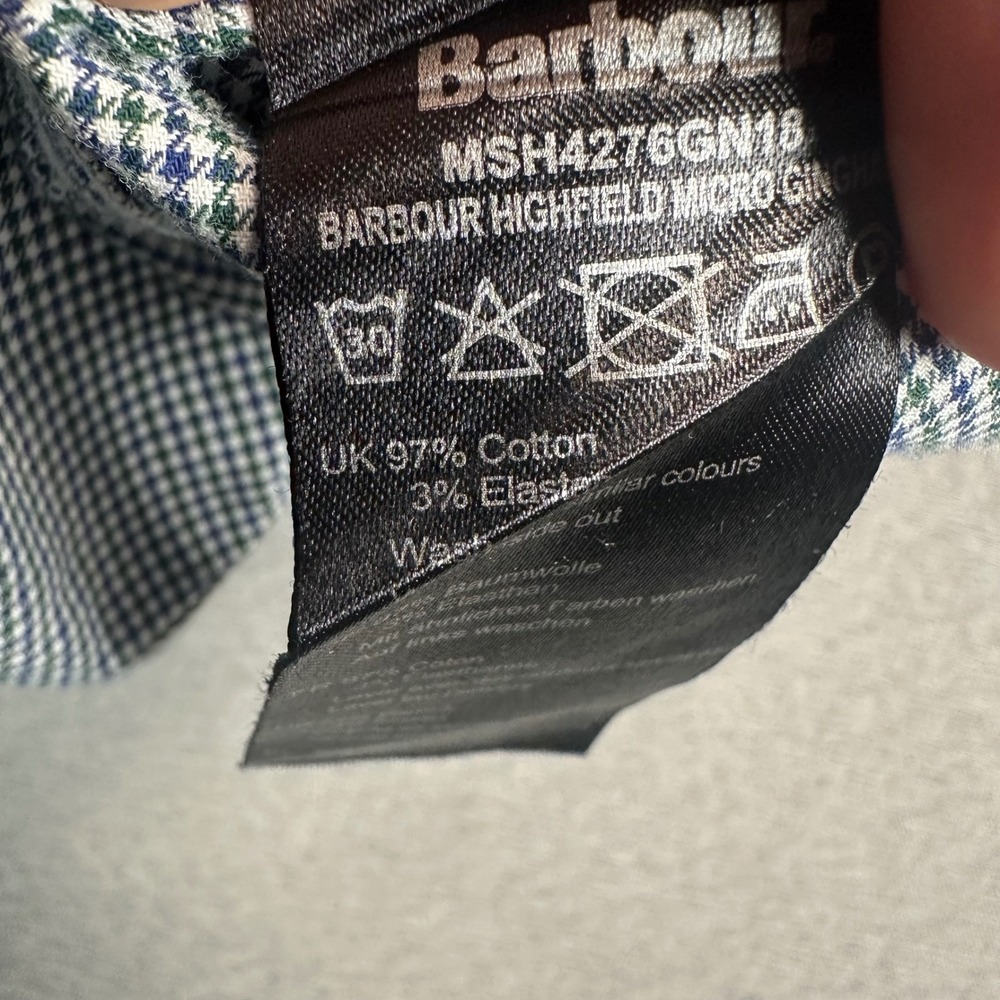 Barbour Shirt Mens XL Tailored Fit Navy Blue Highfield Micro Gingham Preppy EUC - Picture 8 of 10